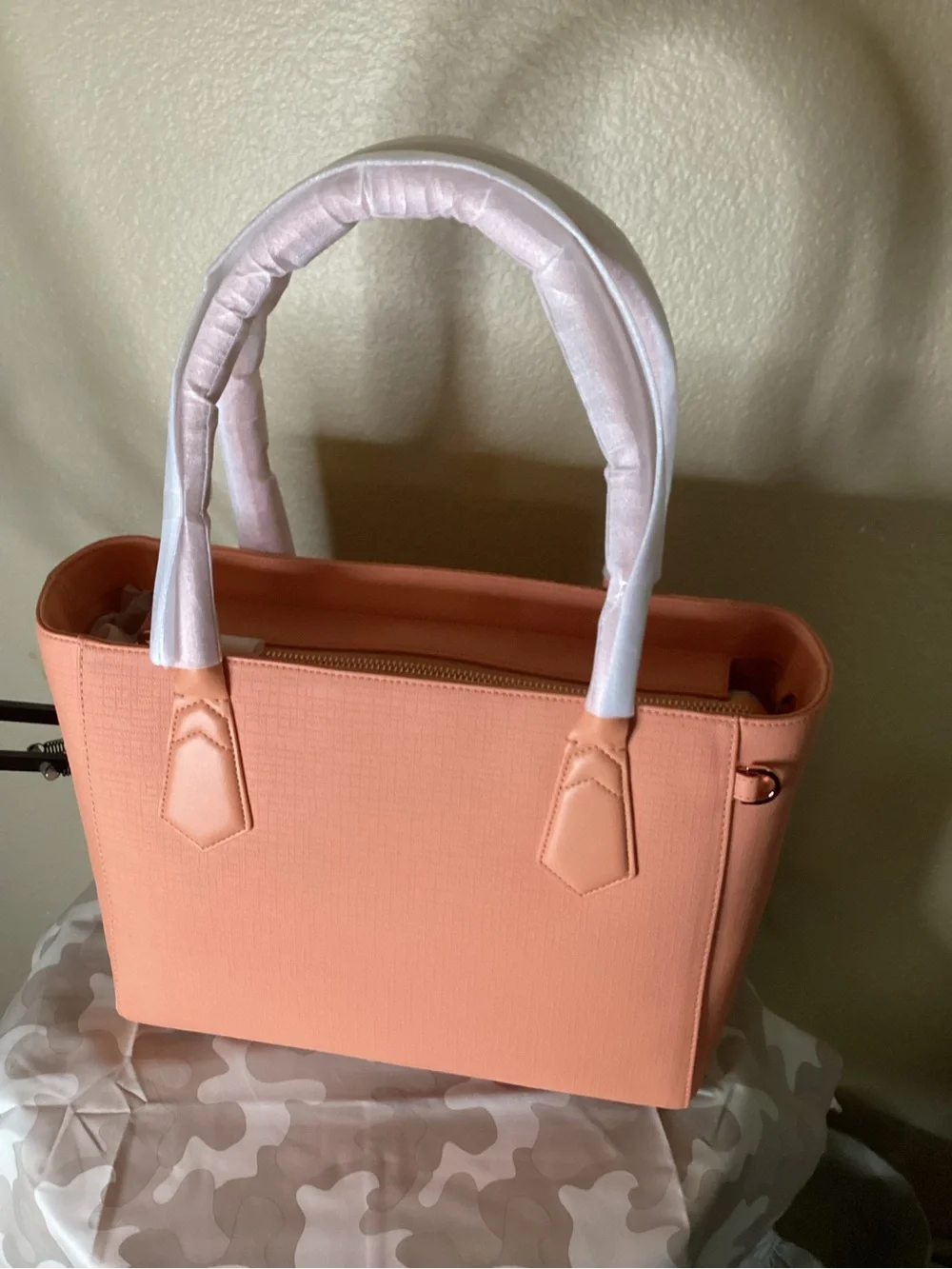 Dagne Dover Peach Structured Tote Laptop Bag
